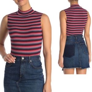 Abound Striped Mock Neck Ribbed Sleeveless Bodysui
